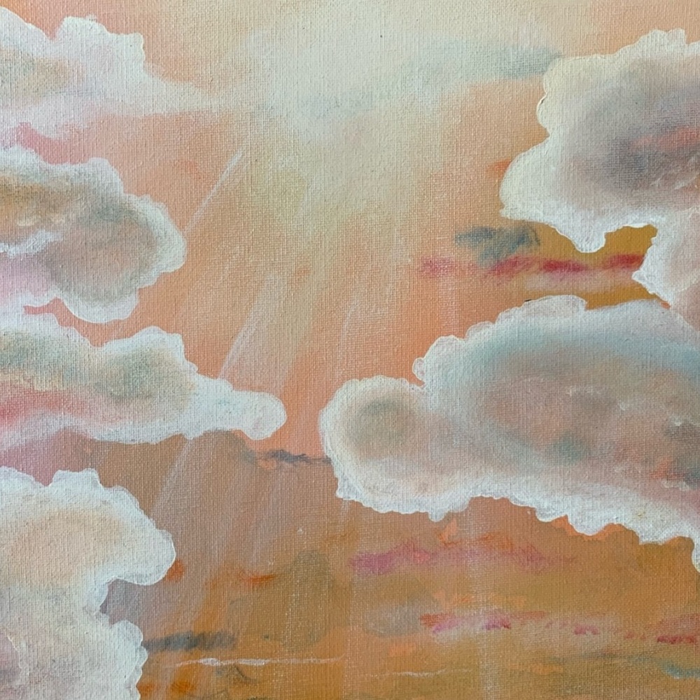 Original Artwork Clouds Canvas Painting Pink Peach Blue 16 x 20 Acrylic